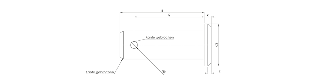technische Zeichnung - Bolzen mit Splintloch
