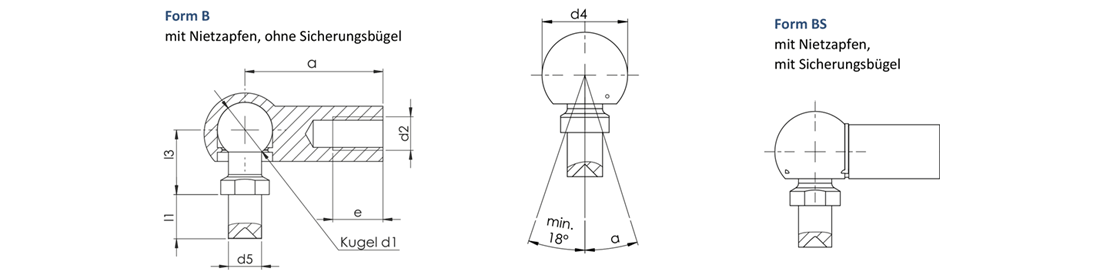 technische Zeichnung - Winkelgelenk Form B und Form BS