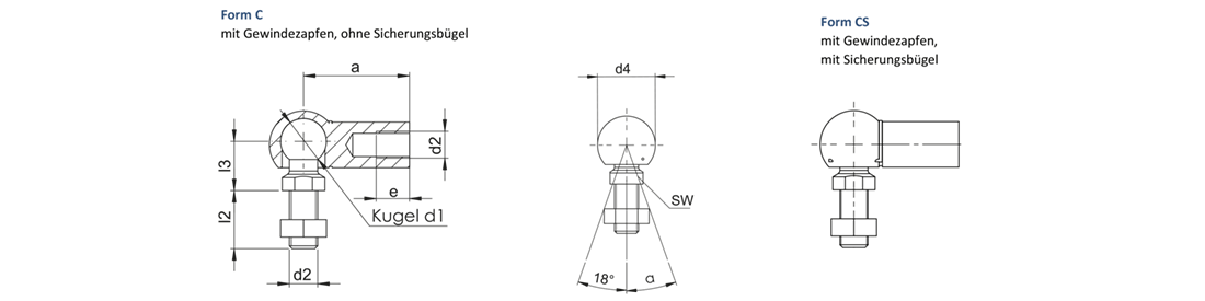 technische Zeichnung - Winkelgelenk Form C und Form CS